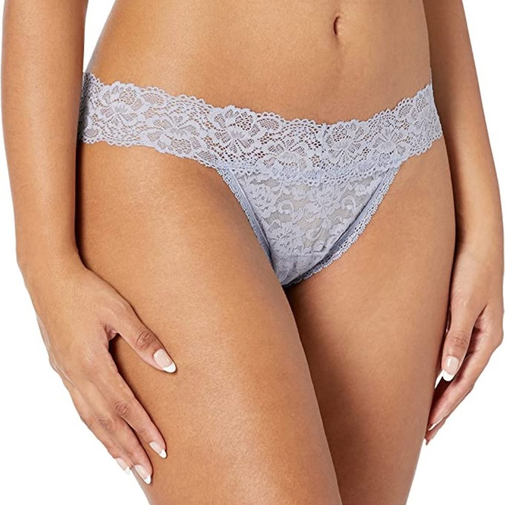 Maidenform NWT Silver Blue Metallic Allover Lace Thong Panty DMESLT 7 8 9